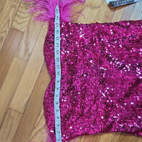 Pink Sequin Gown with Feather Details - Picture 11 of 13